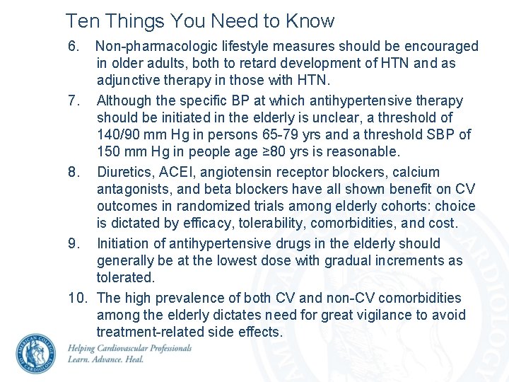Ten Things You Need to Know 6. Non-pharmacologic lifestyle measures should be encouraged in Ten Things You Need to Know 6. Non-pharmacologic lifestyle measures should be encouraged in