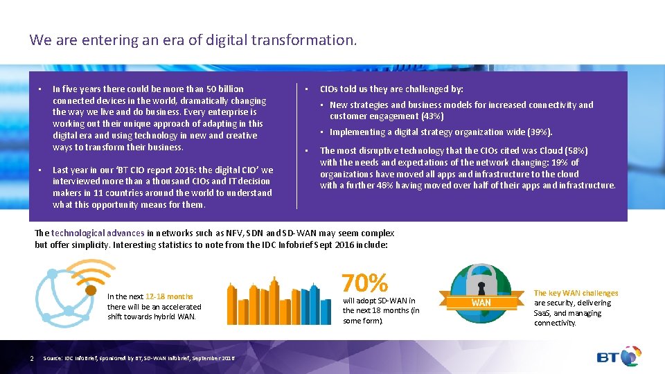 We are entering an era of digital transformation. • • In five years there