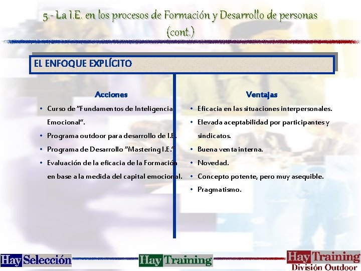 5. - La I. E. en los procesos de Formación y Desarrollo de personas