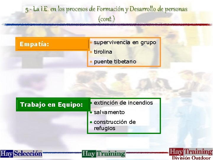 5. - La I. E. en los procesos de Formación y Desarrollo de personas