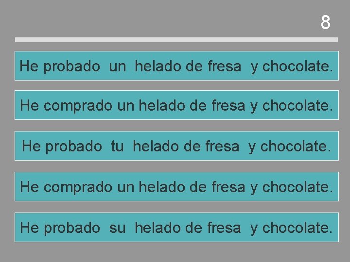 8 He probado un helado de fresa y chocolate. He comprado un helado de 8 He probado un helado de fresa y chocolate. He comprado un helado de