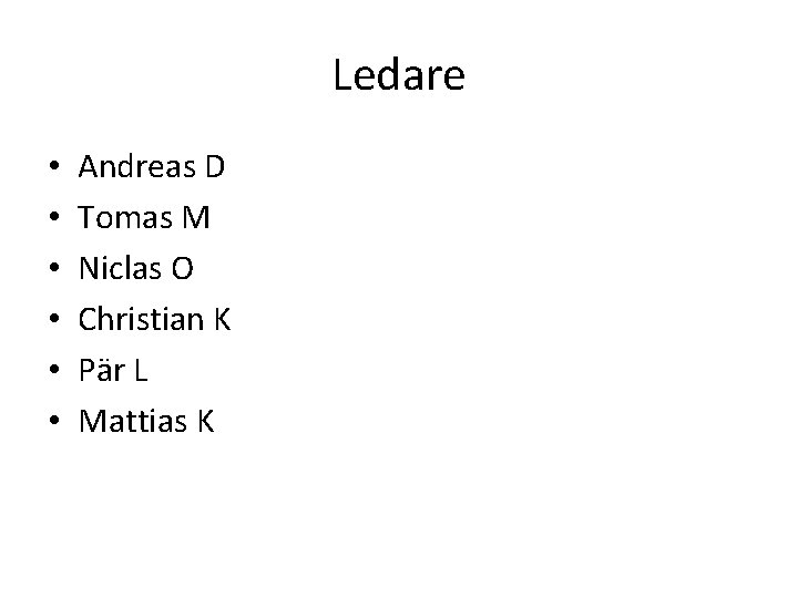 Ledare • • • Andreas D Tomas M Niclas O Christian K Pär L