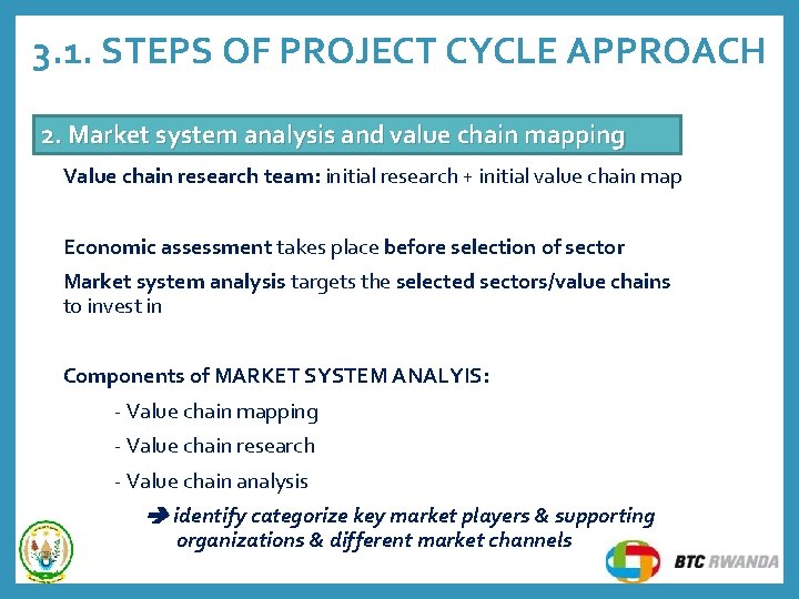3. 1. STEPS OF PROJECT CYCLE APPROACH 2. Market system analysis and value chain 3. 1. STEPS OF PROJECT CYCLE APPROACH 2. Market system analysis and value chain
