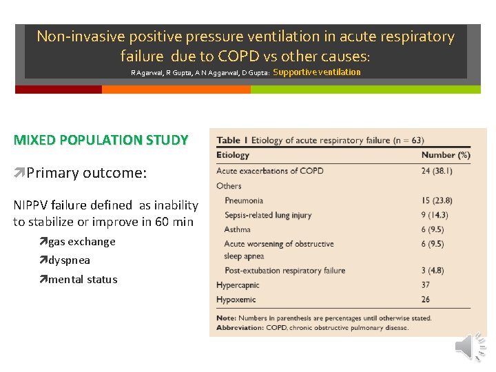 Non-invasive positive pressure ventilation in acute respiratory failure due to COPD vs other causes: