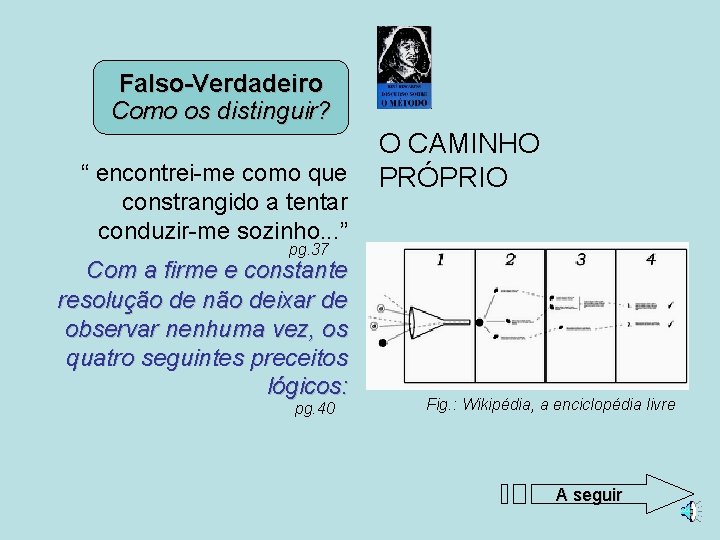 Falso-Verdadeiro Como os distinguir? “ encontrei-me como que constrangido a tentar conduzir-me sozinho. .