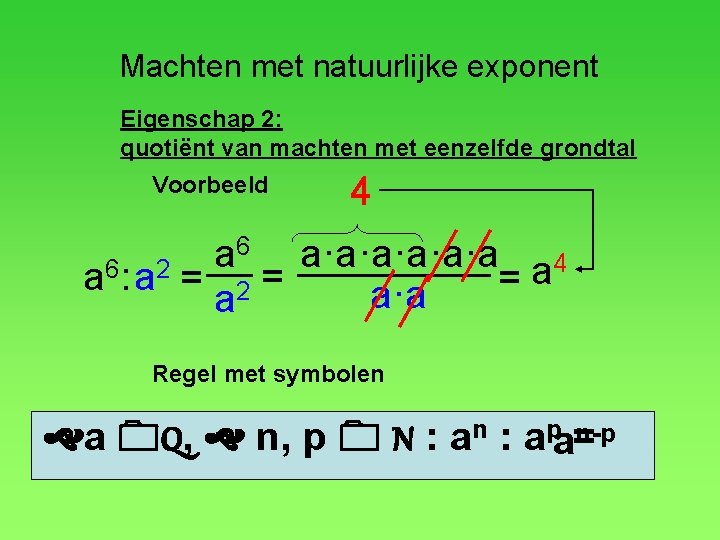 Machten met natuurlijke exponent Eigenschap 2: quotiënt van machten met eenzelfde grondtal Voorbeeld 4