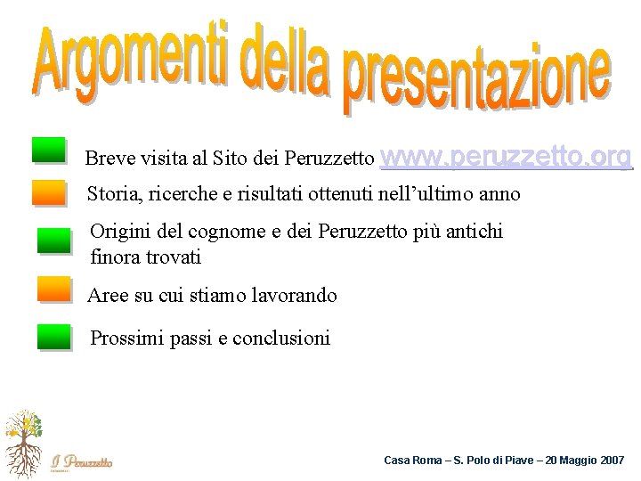 Breve visita al Sito dei Peruzzetto www. peruzzetto. org Storia, ricerche e risultati ottenuti