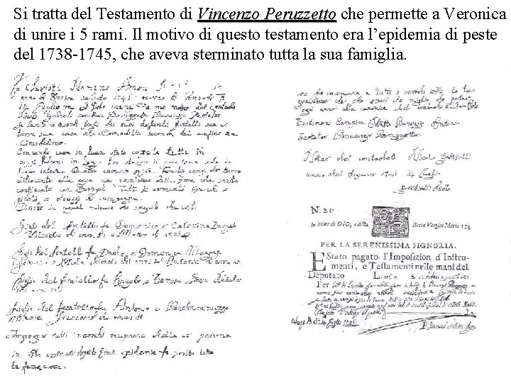 Si tratta del Testamento di Vincenzo Peruzzetto che permette a Veronica di unire i