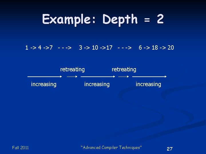 Example: Depth = 2 1 -> 4 ->7 - - -> 3 -> 10