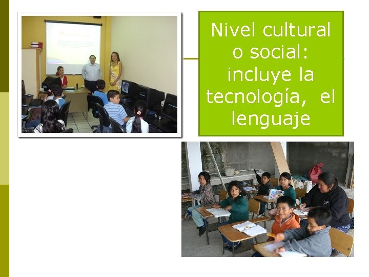 Nivel cultural o social: incluye la tecnología, el lenguaje 