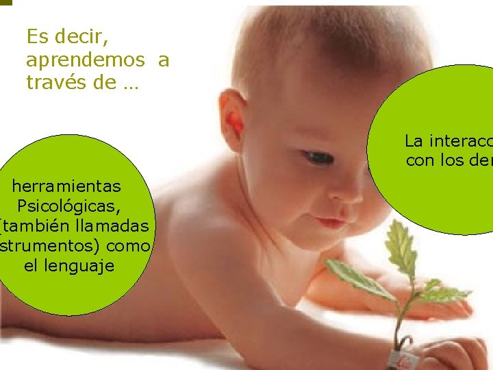 Es decir, aprendemos a …. través de … herramientas Psicológicas, (también llamadas strumentos) como