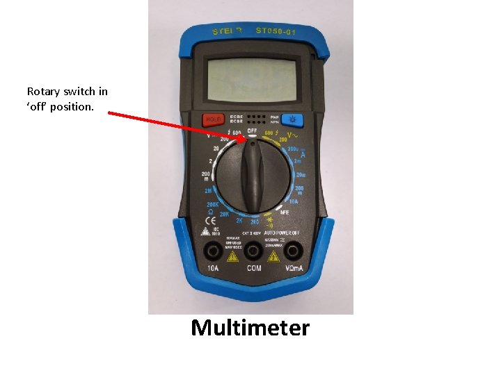 Rotary switch in ‘off’ position. Multimeter 