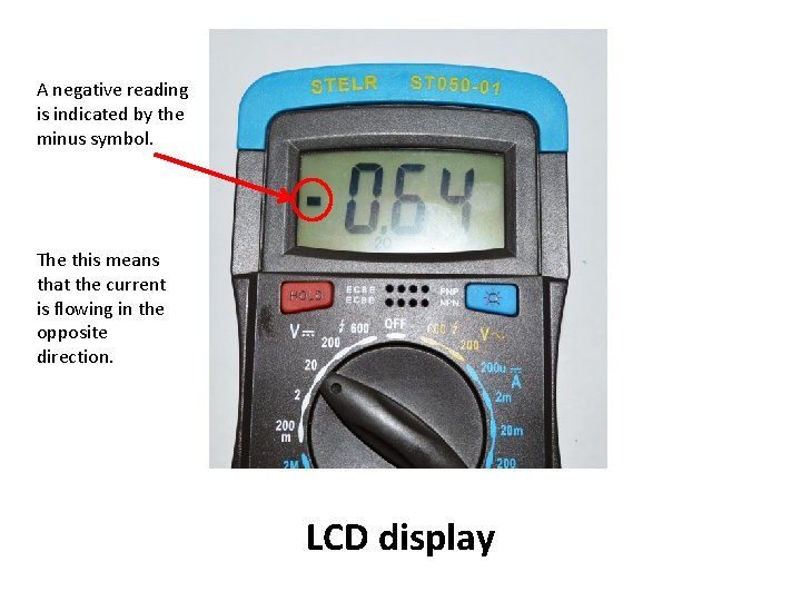 A negative reading is indicated by the minus symbol. The this means that the