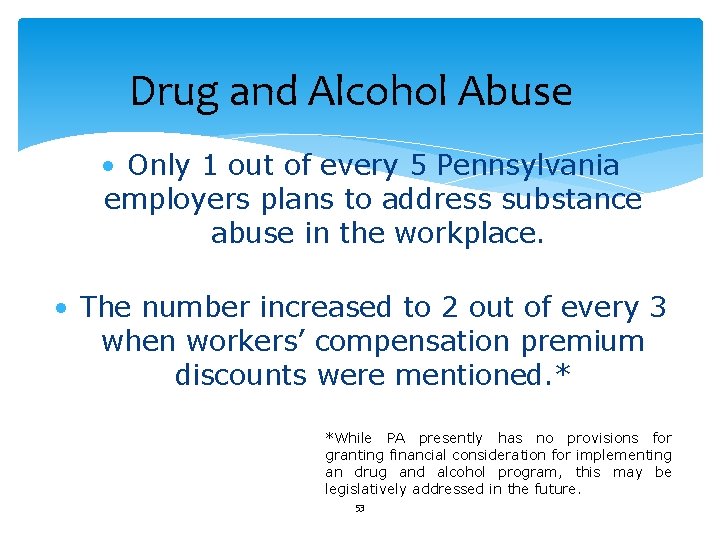 Drug and Alcohol Abuse • Only 1 out of every 5 Pennsylvania employers plans