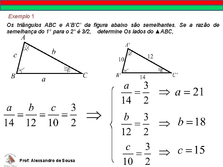 MATEMÁTICA, 9º Ano Pontos no plano cartesiano/pares ordenados Exemplo 1 Os triângulos ABC e
