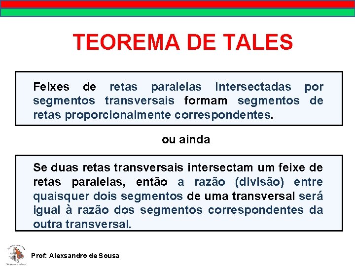 MATEMÁTICA, 9º Ano Pontos no plano cartesiano/pares ordenados TEOREMA DE TALES Feixes de retas