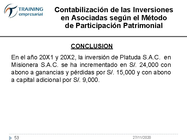 Contabilización de las Inversiones en Asociadas según el Método de Participación Patrimonial CONCLUSION En