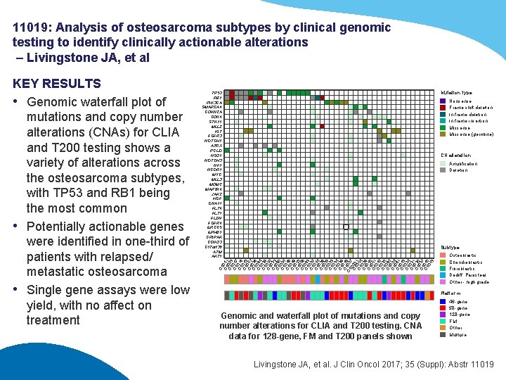 11019: Analysis of osteosarcoma subtypes by clinical genomic testing to identify clinically actionable alterations