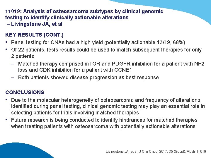 11019: Analysis of osteosarcoma subtypes by clinical genomic testing to identify clinically actionable alterations