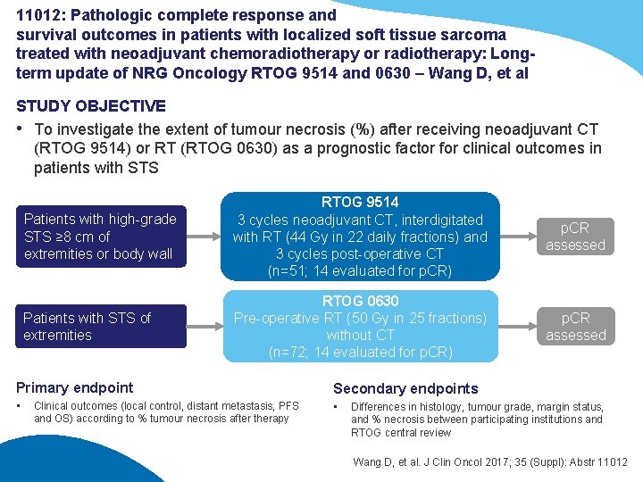 11012: Pathologic complete response and survival outcomes in patients with localized soft tissue sarcoma