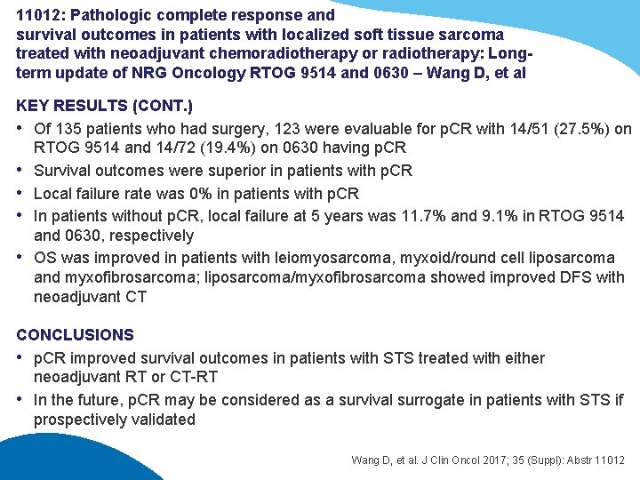 11012: Pathologic complete response and survival outcomes in patients with localized soft tissue sarcoma