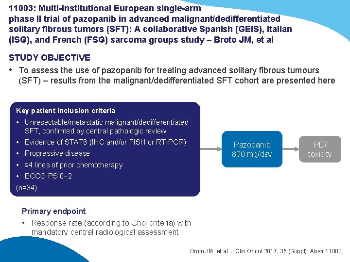 11003: Multi-institutional European single-arm phase II trial of pazopanib in advanced malignant/dedifferentiated solitary fibrous