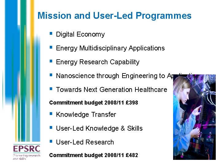 Mission and User-Led Programmes § Digital Economy § Energy Multidisciplinary Applications § Energy Research