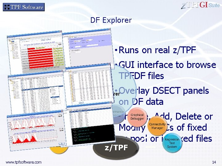Suite DF Explorer • Runs on real z/TPF • GUI interface to browse TPFDF