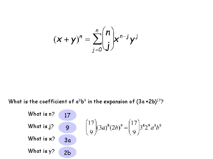 What is the coefficient of a 8 b 9 in the expansion of (3