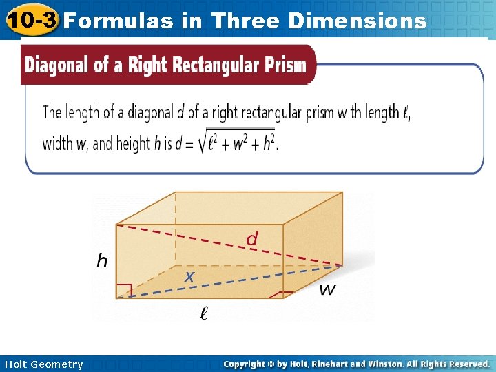 10 -3 Formulas in Three Dimensions Holt Geometry 