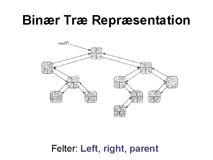 Binær Træ Repræsentation Felter: Left, right, parent 