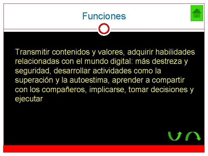 Funciones Transmitir contenidos y valores, adquirir habilidades relacionadas con el mundo digital: más destreza