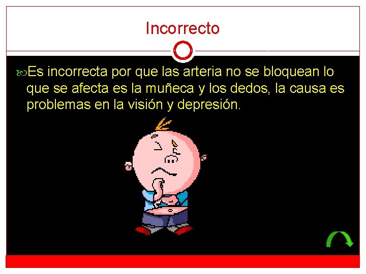 Incorrecto Es incorrecta por que las arteria no se bloquean lo que se afecta