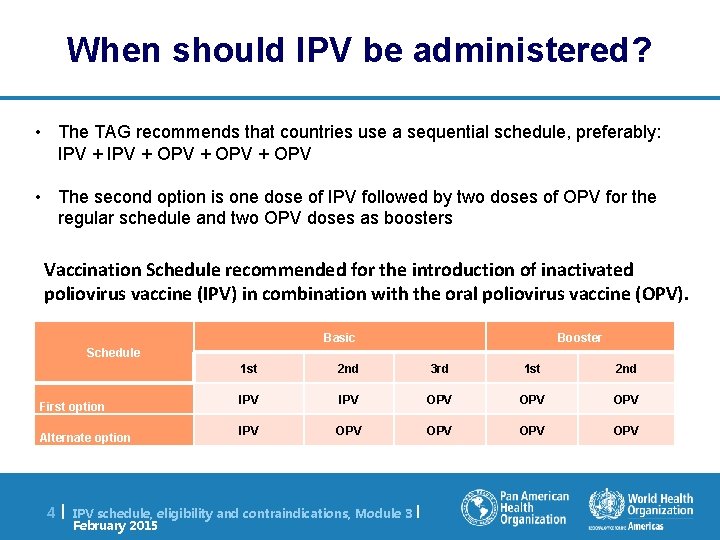 When should IPV be administered? • The TAG recommends that countries use a sequential
