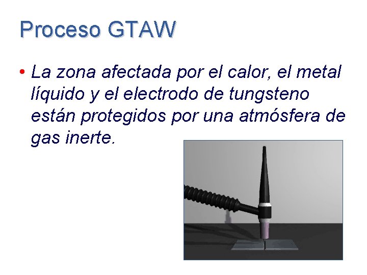 Proceso GTAW • La zona afectada por el calor, el metal líquido y el