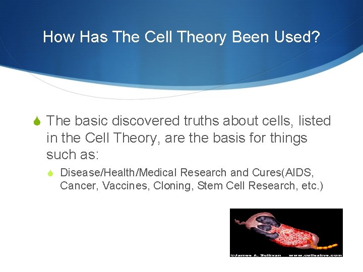 How Has The Cell Theory Been Used? S The basic discovered truths about cells,