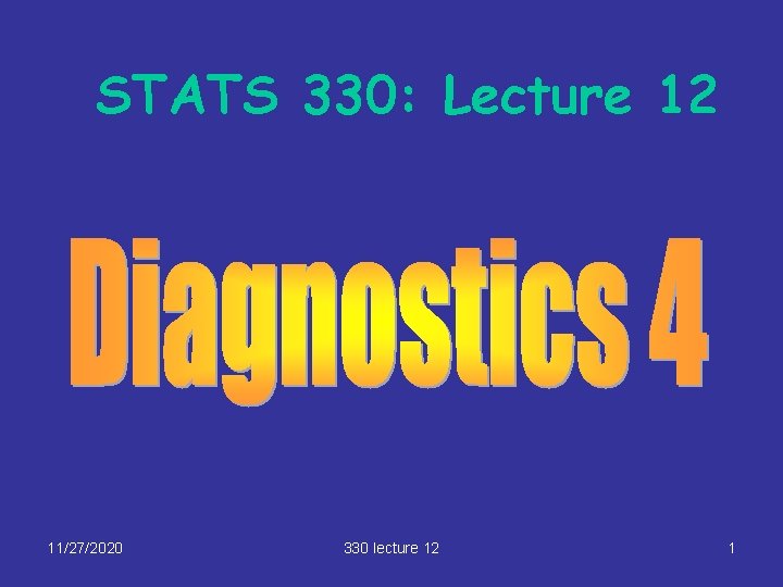 STATS 330: Lecture 12 11/27/2020 330 lecture 12 1 