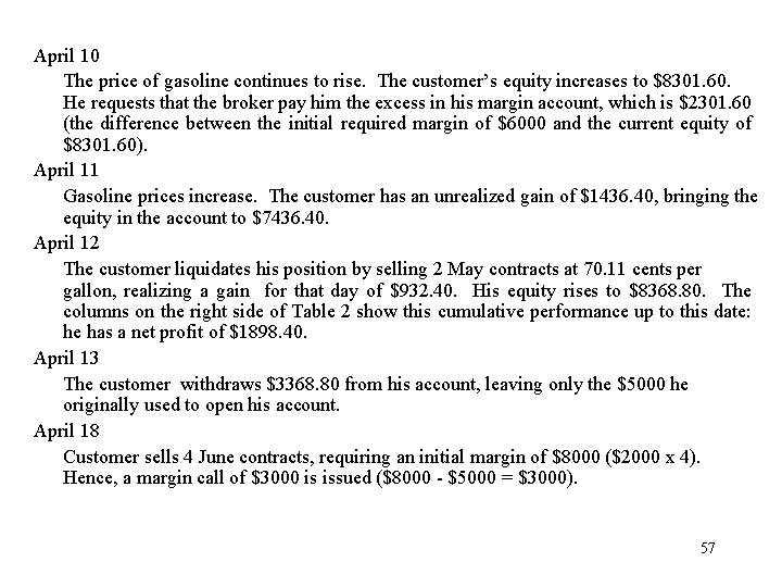 April 10 The price of gasoline continues to rise. The customer’s equity increases to