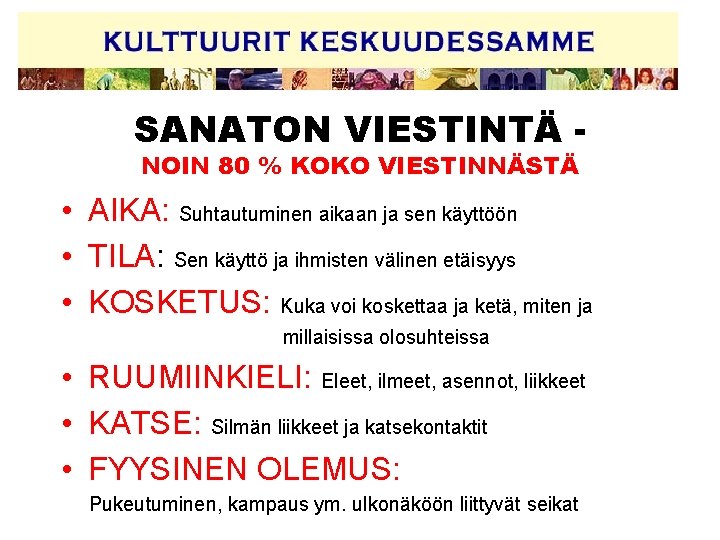 SANATON VIESTINTÄ NOIN 80 % KOKO VIESTINNÄSTÄ • AIKA: Suhtautuminen aikaan ja sen käyttöön