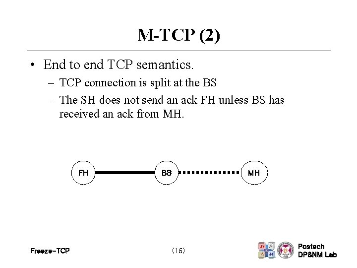 M-TCP (2) • End to end TCP semantics. – TCP connection is split at