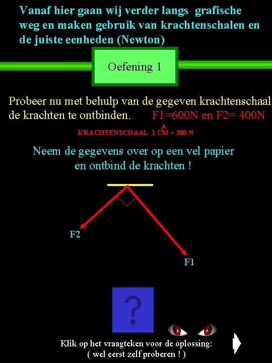 Vanaf hier gaan wij verder langs grafische weg en maken gebruik van krachtenschalen en