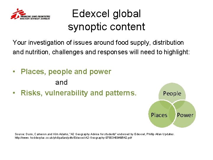 Edexcel global synoptic content Your investigation of issues around food supply, distribution and nutrition,