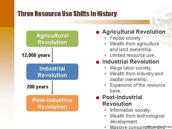 Three Resource Use Shifts in History Agricultural Revolution 12, 000 years ■ Agricultural Revolution