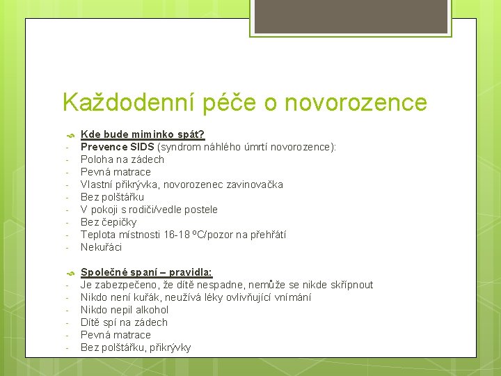 Každodenní péče o novorozence - Kde bude miminko spát? Prevence SIDS (syndrom náhlého úmrtí