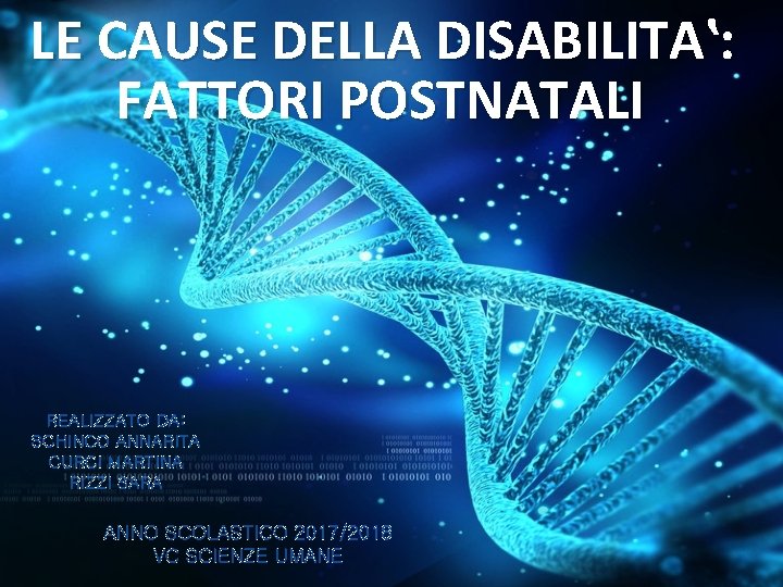 LE CAUSE DELLA DISABILITA‛: FATTORI POSTNATALI REALIZZATO DA: SCHINCO ANNARITA CURCI MARTINA RIZZI SARA