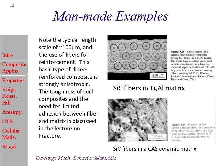 13 Man-made Examples Intro Composite Applns. Properties Voigt, Reuss, Hill Anistrpy. CTE Cellular Matls.