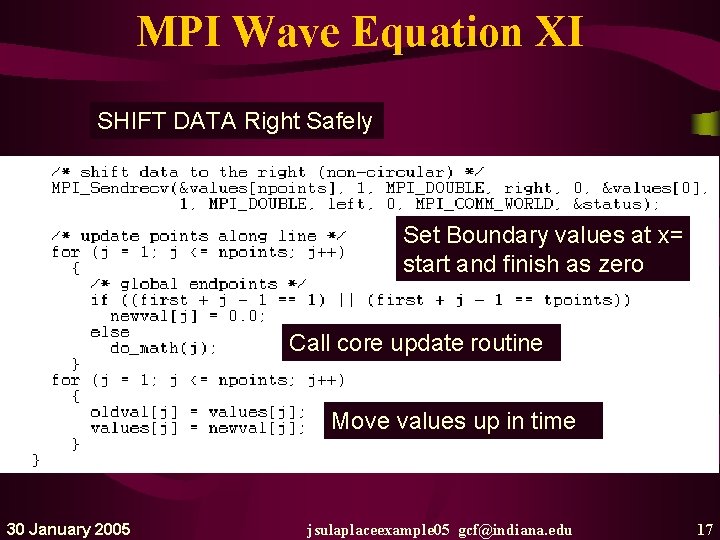 MPI Wave Equation XI SHIFT DATA Right Safely Set Boundary values at x= start