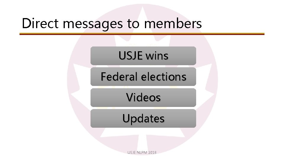 Direct messages to members USJE wins Federal elections Videos Updates USJE NLPM 2018 