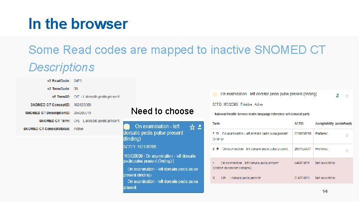 In the browser Some Read codes are mapped to inactive SNOMED CT Descriptions Need