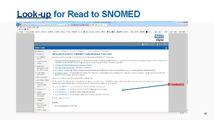 Look-up for Read to SNOMED Browsers 16 